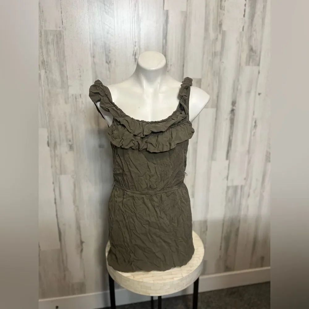 Windsor Olive Green Ruffle Mini Dress Size L Sleeveless Casual Summer